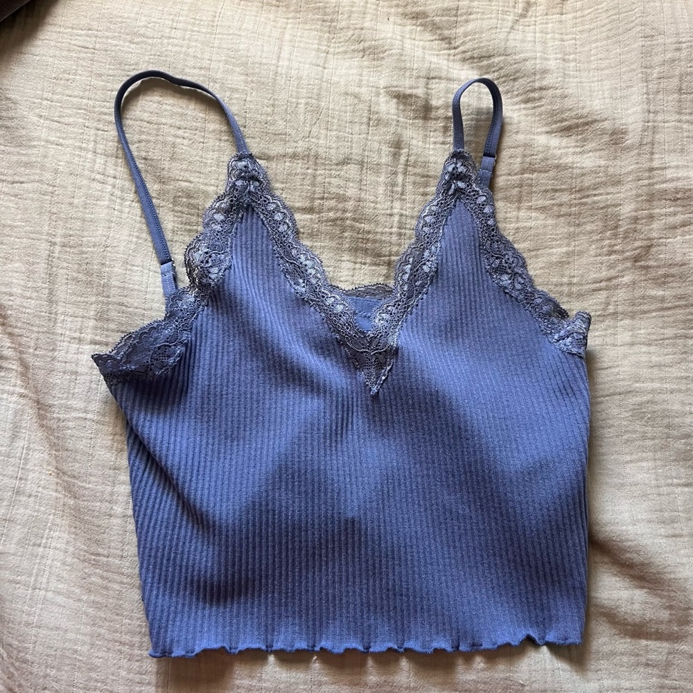 Love Tree Blue Lace-Trimmed Top